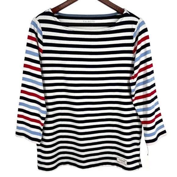 Talbots Tops - NEW NWT Talbots Sz Medium Nautical Stripe Blouse Shirt Top Mature 3/4 Sleeve